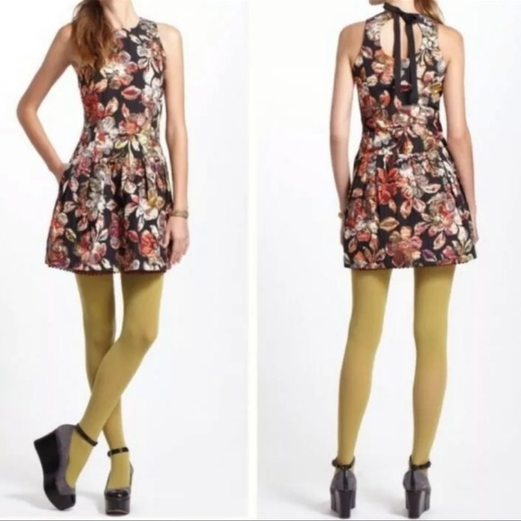 ANTHROPOLOGIE Leifsdottir “Adelita” Brocade Floral Metallic Dress, Size 6 - Picture 3 of 15
